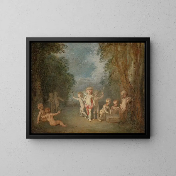 The Kingdom of Cupid - Jean-Antoine Watteau — framed artwork on a wall