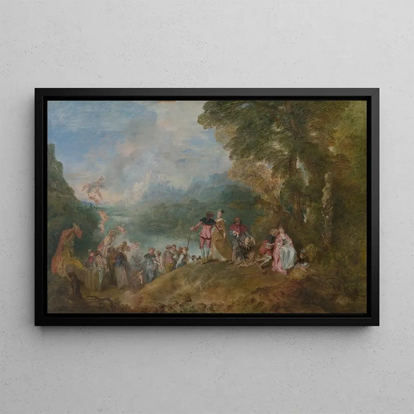 L'Embarquement pour Cythère - Jean-Antoine Watteau — framed artwork on a wall