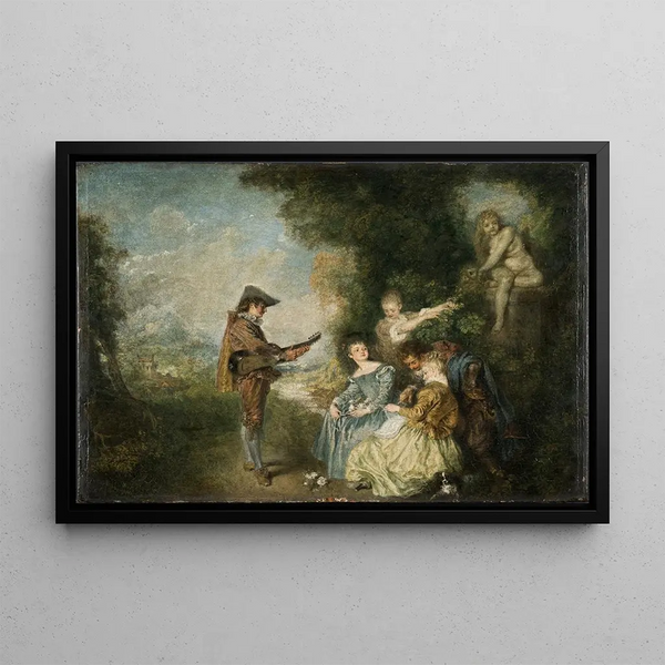 The Lesson of Love - Jean-Antoine Watteau — framed artwork on a wall