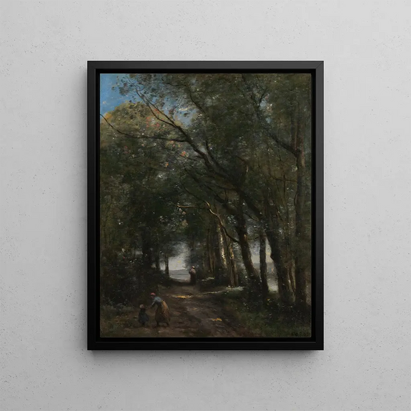 A Path Through the Trees - Jean-Baptiste-Camille Corot — framed artwork on a wall