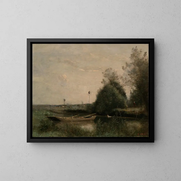 A pond in Mortain - Jean-Baptiste-Camille Corot — framed artwork on a wall