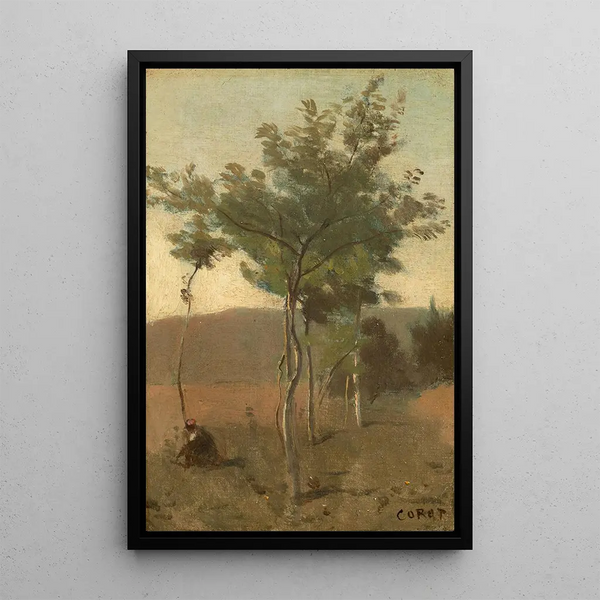 Bouquet d'arbres effet de crépuscule - Jean-Baptiste-Camille Corot — framed artwork on a wall