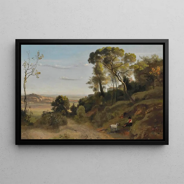 Countryside of Naples - Jean-Baptiste-Camille Corot — framed artwork on a wall