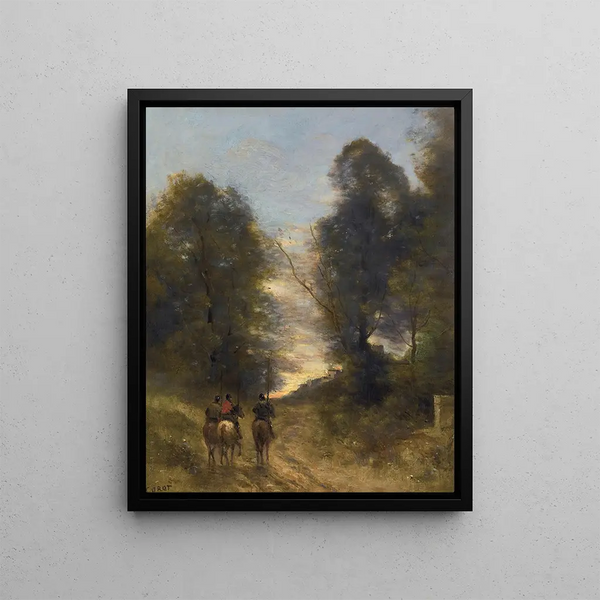 Gaulish Cavaliers in a Landscape - Jean-Baptiste-Camille Corot — framed artwork on a wall