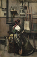 Atelier de Corot Woman sitting in front of an easel holding a mandolin - Jean-Baptiste-Camille Corot — artwork view
