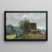 Farmyard painting with a rider and a young girl in the foreground - Jean-Baptiste-Camille Corot — framed artwork on a wall