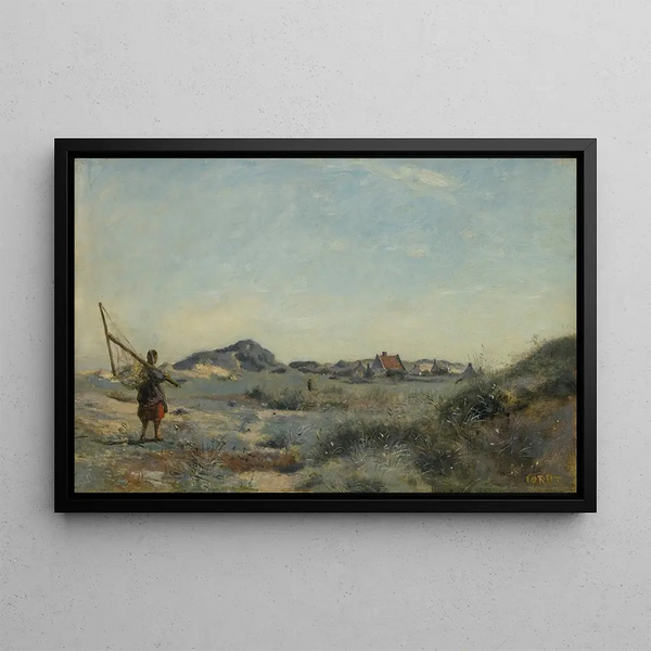 Dunkerque A shrimp fisherwoman - Jean-Baptiste-Camille Corot — framed artwork on a wall