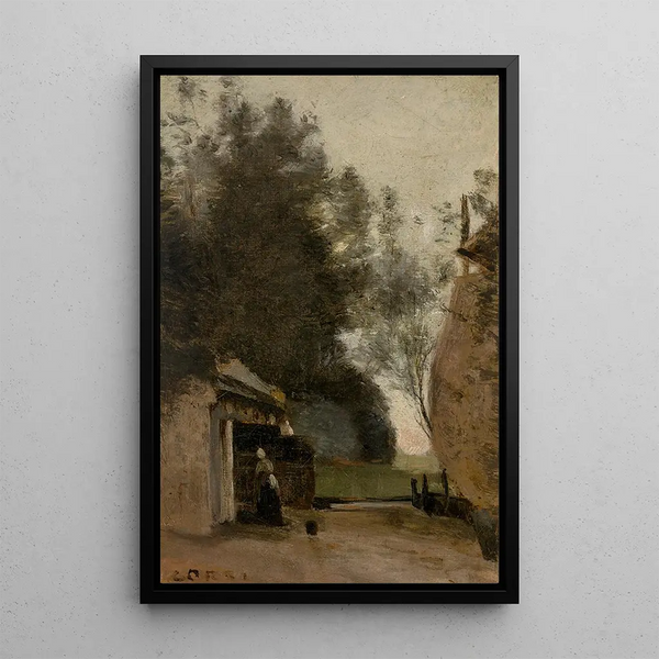 Environs d'Amsterdam petite ferme des bords de l'Amstel - Jean-Baptiste-Camille Corot — framed artwork on a wall