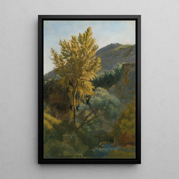 Study of a tree near a stream in Italy - Jean-Baptiste-Camille Corot — framed artwork on a wall