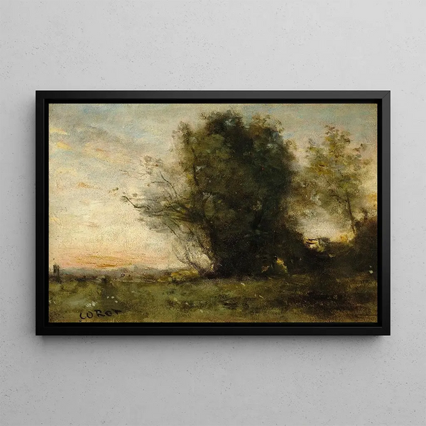 Evening Freshness - Jean-Baptiste-Camille Corot — framed artwork on a wall