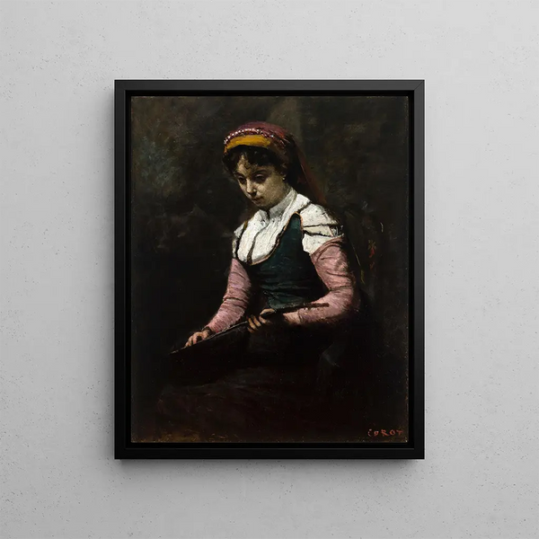 Girl with a Mandolin - Jean-Baptiste-Camille Corot — framed artwork on a wall
