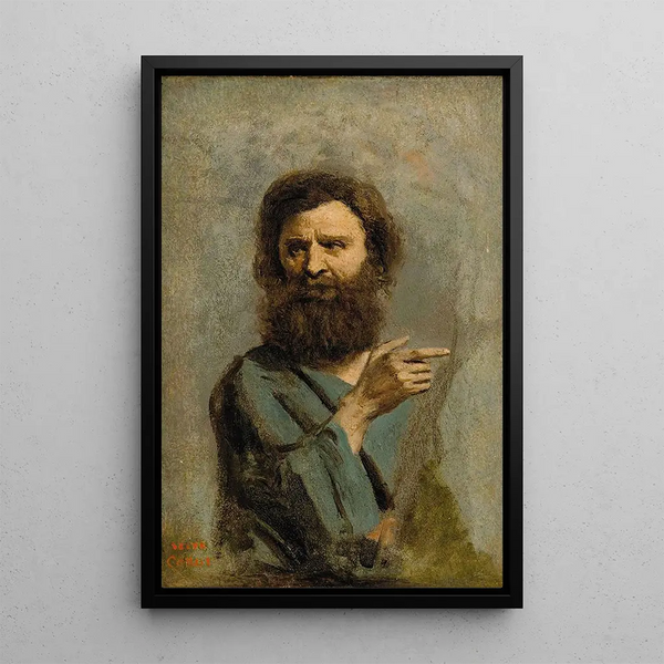 Head of a bearded man - Jean-Baptiste-Camille Corot — framed artwork on a wall