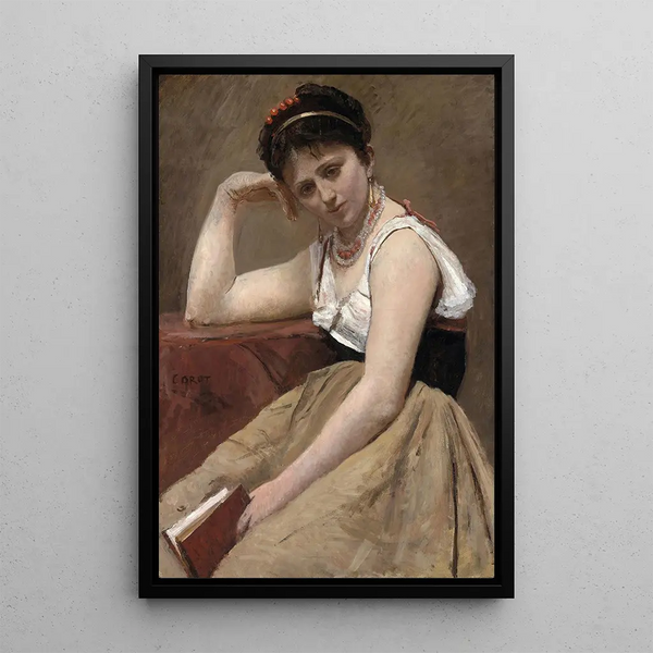 Interrupted Reading - Jean-Baptiste-Camille Corot — framed artwork on a wall