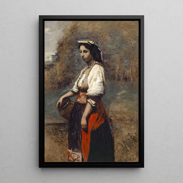 Italian Woman at the Well - Jean-Baptiste-Camille Corot — framed artwork on a wall
