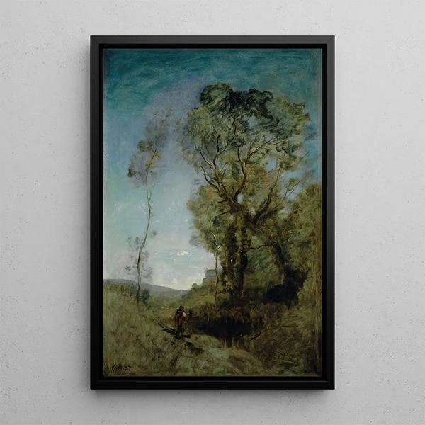 Italian villa behind the pines - Jean-Baptiste-Camille Corot — framed artwork on a wall