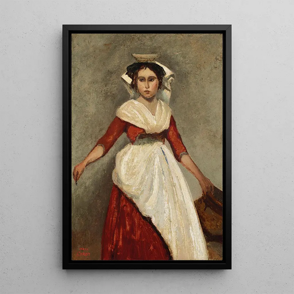 Italian standing painting holding a jug - Jean-Baptiste-Camille Corot — framed artwork on a wall