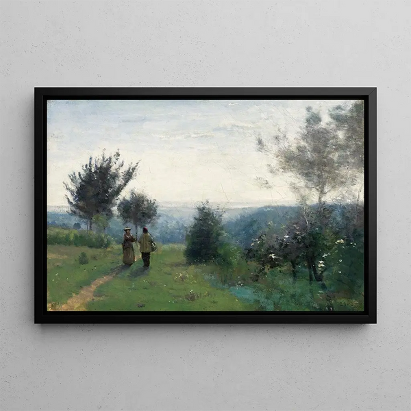 The Morning Meeting on the Heights of Sèvres - Jean-Baptiste-Camille Corot — framed artwork on a wall