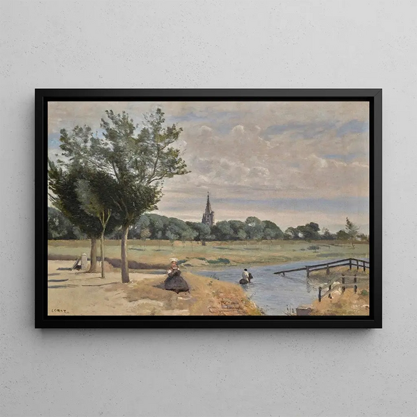 La Rochelle L'Abreuvoir View taken near the ramparts with the Lantern Tower - Jean-Baptiste-Camille Corot — framed artwork on a wall