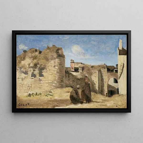 La Rochelle, un coin de la cour de la commanderie - Jean-Baptiste-Camille Corot — framed artwork on a wall