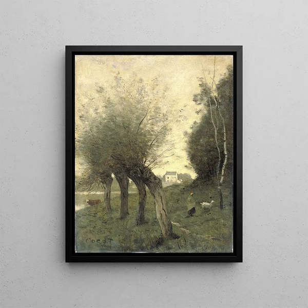 Landscape with Weeping Willows - Jean-Baptiste-Camille Corot — framed artwork on a wall