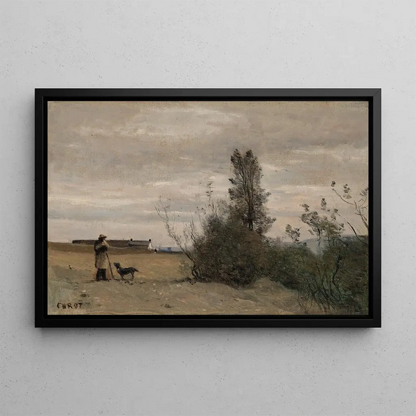 The shepherd with the dog Rover - Jean-Baptiste-Camille Corot — framed artwork on a wall