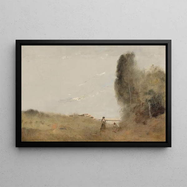 The morning by the water's edge - Jean-Baptiste-Camille Corot — framed artwork on a wall