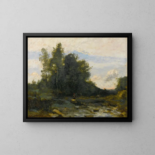The Rocky Torrent - Jean-Baptiste-Camille Corot — framed artwork on a wall