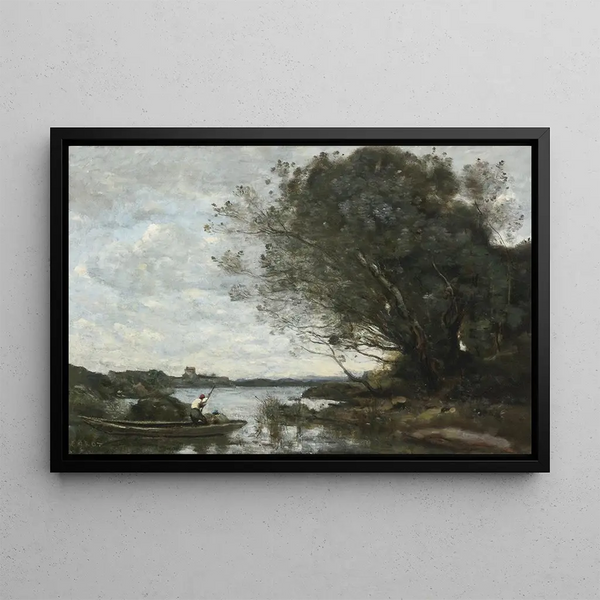 The boat loaded with hay - Jean-Baptiste-Camille Corot — framed artwork on a wall