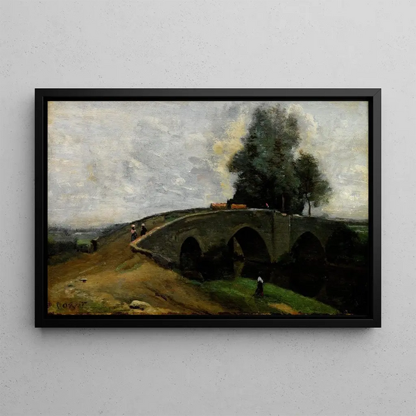The Old Bridge - Jean-Baptiste-Camille Corot — framed artwork on a wall