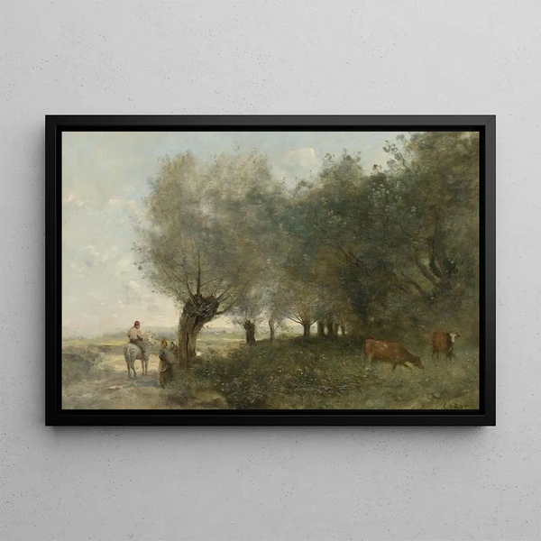 Les Saules à la Pointe de l'Île - Jean-Baptiste-Camille Corot — framed artwork on a wall