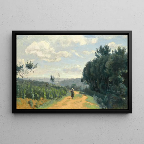 Les hauteurs de Sèvres Le chemin Troyon - Jean-Baptiste-Camille Corot — framed artwork on a wall