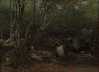 Goat girl sitting beside a stream in a forest - Jean-Baptiste-Camille Corot — artwork view