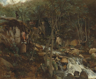 A torrent with a standing goat running - Jean-Baptiste-Camille Corot — artwork view