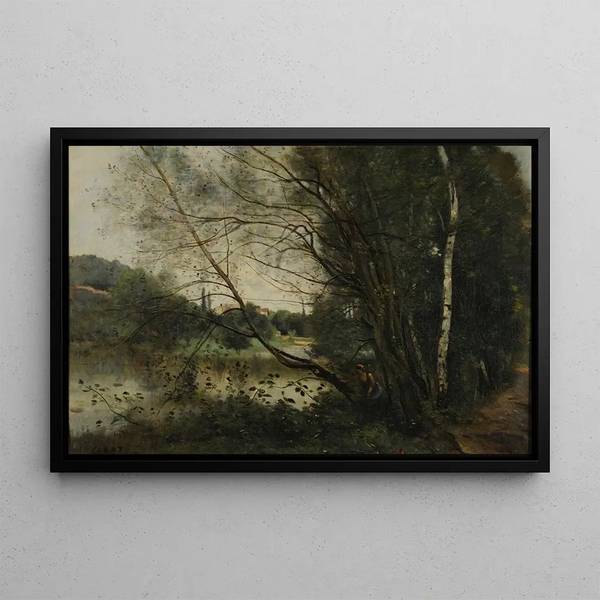 L'étang at the leaning tree - Jean-Baptiste-Camille Corot — framed artwork on a wall