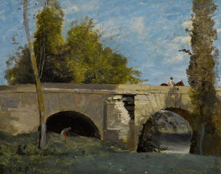 Mantes, two arches of the bridge with a rider - Jean-Baptiste-Camille Corot — artwork view