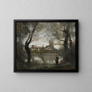 Mantes at dusk - Jean-Baptiste-Camille Corot — framed artwork on a wall