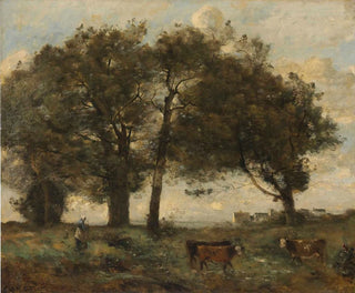 Marshy wooded areas with three cows - Jean-Baptiste-Camille Corot — artwork view