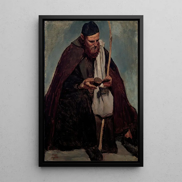 Italian Monk Sitting Reading - Jean-Baptiste-Camille Corot — framed artwork on a wall
