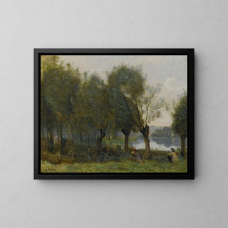 Montgeron, Saulaie au bord de l'eau - Jean-Baptiste-Camille Corot — framed artwork on a wall