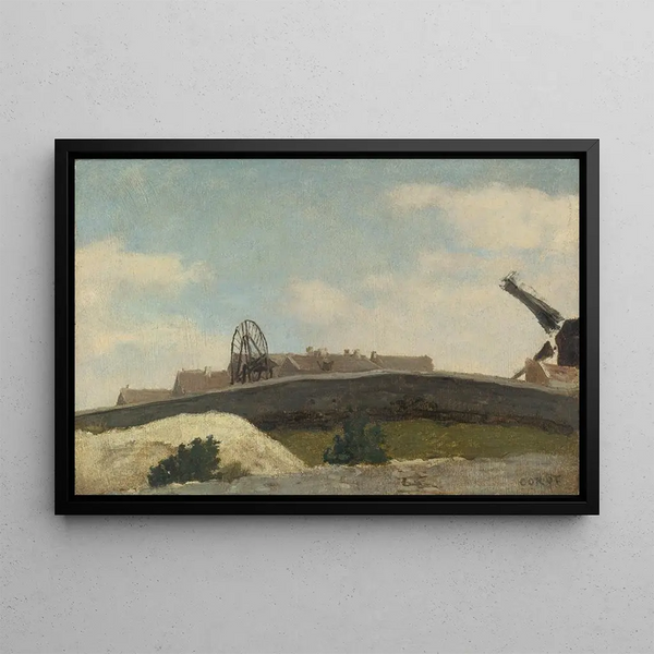 Montmartre Painting, wall and mill - Jean-Baptiste-Camille Corot — framed artwork on a wall
