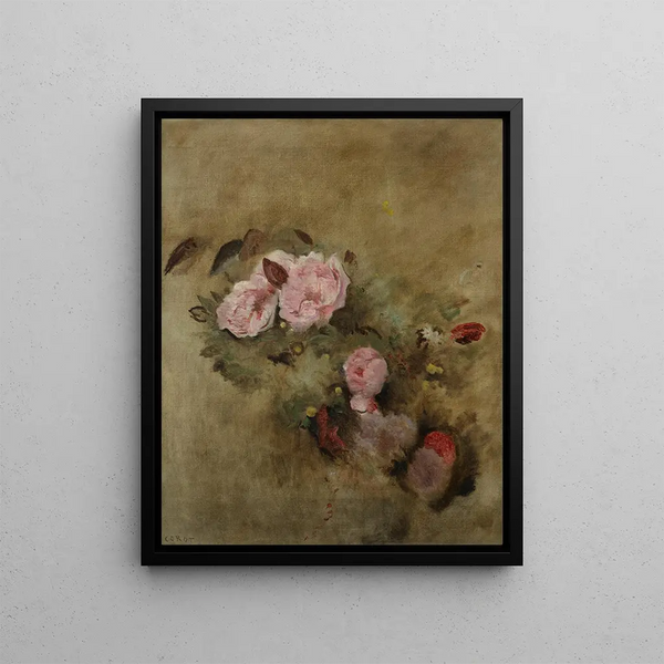 Still Life with Bouquet of Flowers - Jean-Baptiste-Camille Corot — framed artwork on a wall