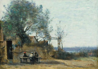 Peasants sitting at the door of a cabaret - Jean-Baptiste-Camille Corot — artwork view