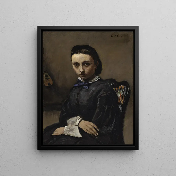 Portrait of a young woman - Jean-Baptiste-Camille Corot — framed artwork on a wall