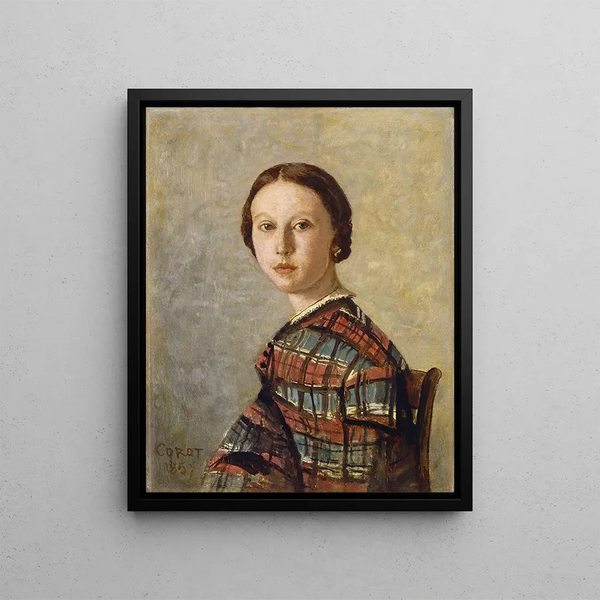 Portrait of a Young Girl - Jean-Baptiste-Camille Corot — framed artwork on a wall