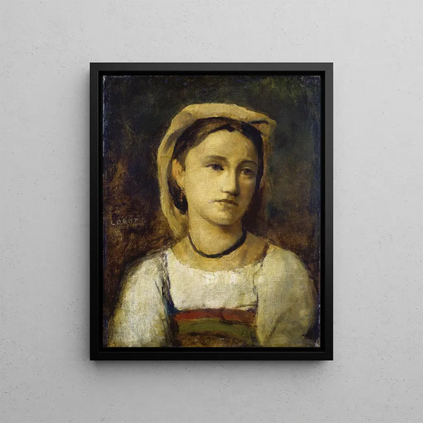 Portrait of an Italian Girl - Jean-Baptiste-Camille Corot — framed artwork on a wall