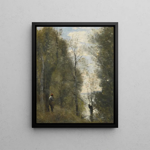 Prairies inondées vues à travers la feuillée - Jean-Baptiste-Camille Corot — framed artwork on a wall