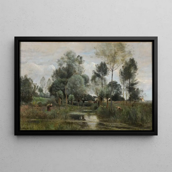 Spring, The Willow Grove - Jean-Baptiste-Camille Corot — framed artwork on a wall