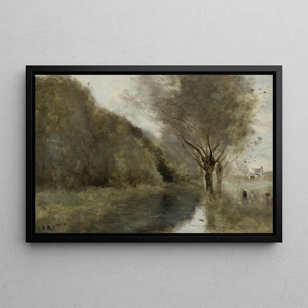 Near Gisors Saulaie and river morning effect - Jean-Baptiste-Camille Corot — framed artwork on a wall