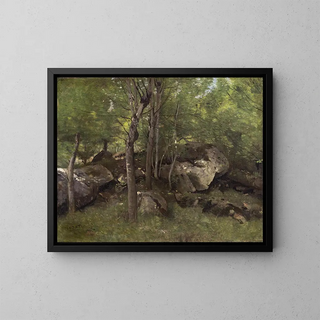 Rocks in the Fontainebleau Forest - Jean-Baptiste-Camille Corot — framed artwork on a wall