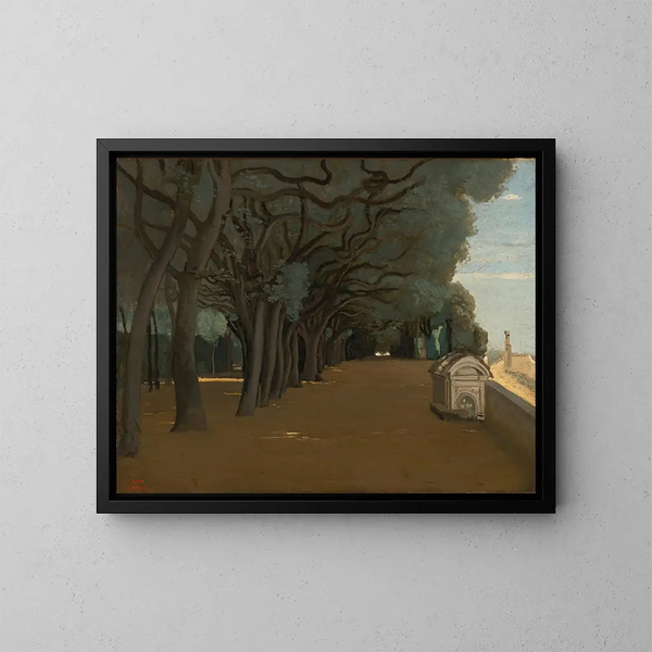 Terrace of Villa Pamphili in Rome - Jean-Baptiste-Camille Corot — framed artwork on a wall